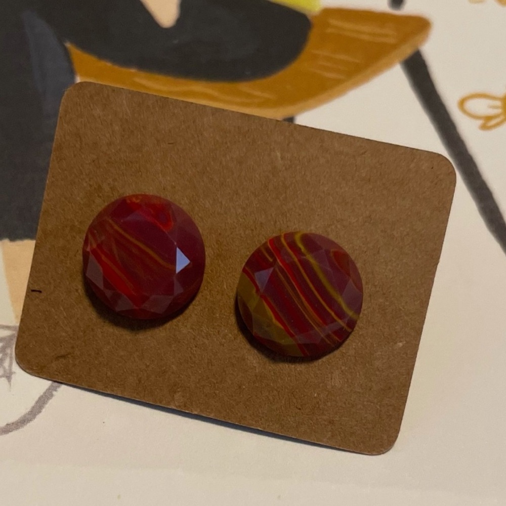 3 for $12 Maroon Agate-Style Post Earrings
